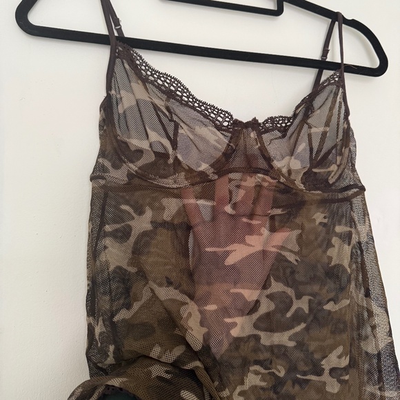 VINTAGE y2k La SENZA camo mesh babydoll lace lingerie slip - Picture 1 of 9